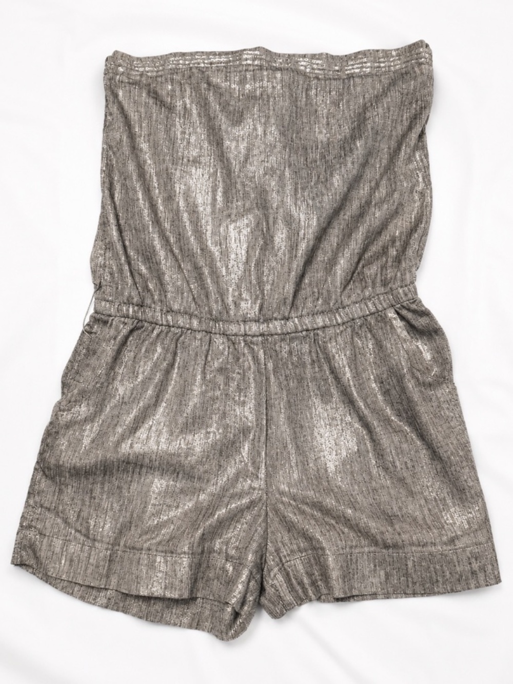Alice + Olivia Metallic Silver Strapless Romper